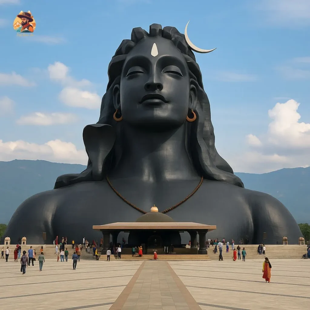 Realistic view of Adiyogi Shiva Statue in Coimbatore with Velliangiri Hills in background