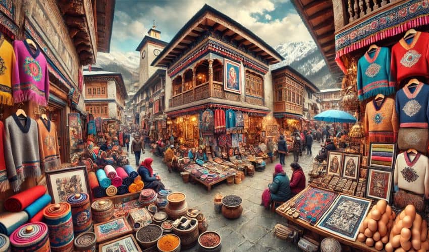 Manali market for handicrafts, woolens, and local shopping