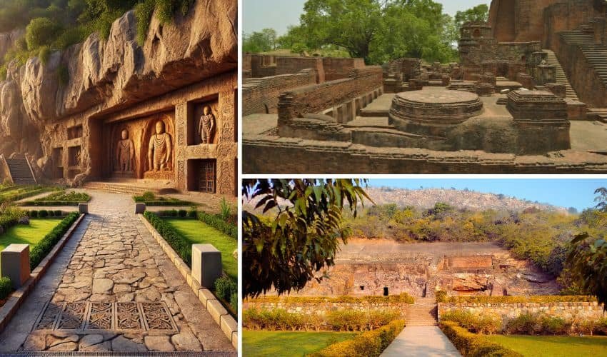 Ancient architecture of Nalanda University, renowned historical landmark in India