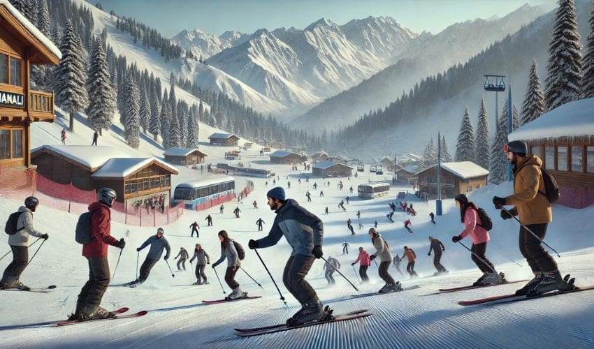 Skiing and Snowboarding in Manali's Snowy Slopes