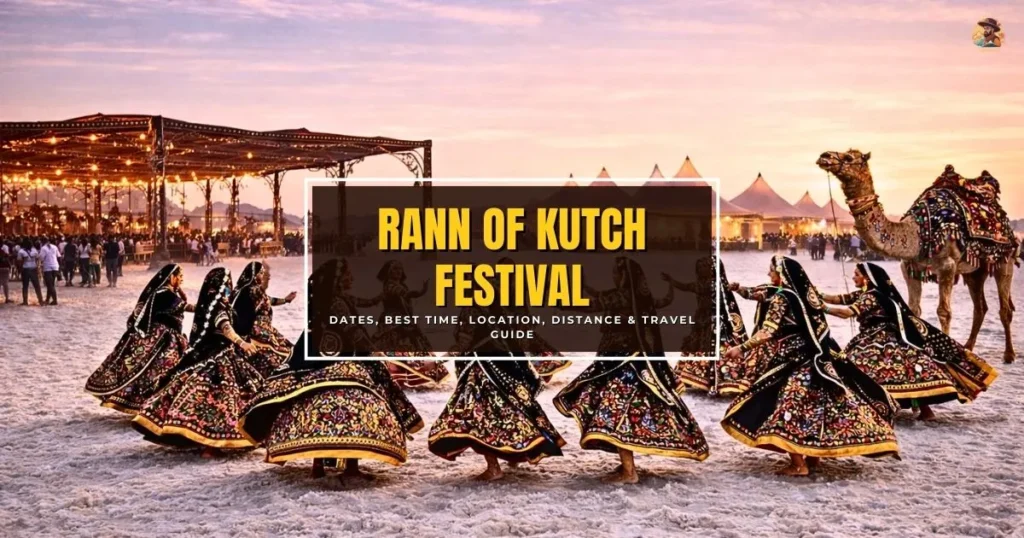 White Rann of Kutch during Rann of Kutch Festival with Tent City at sunset