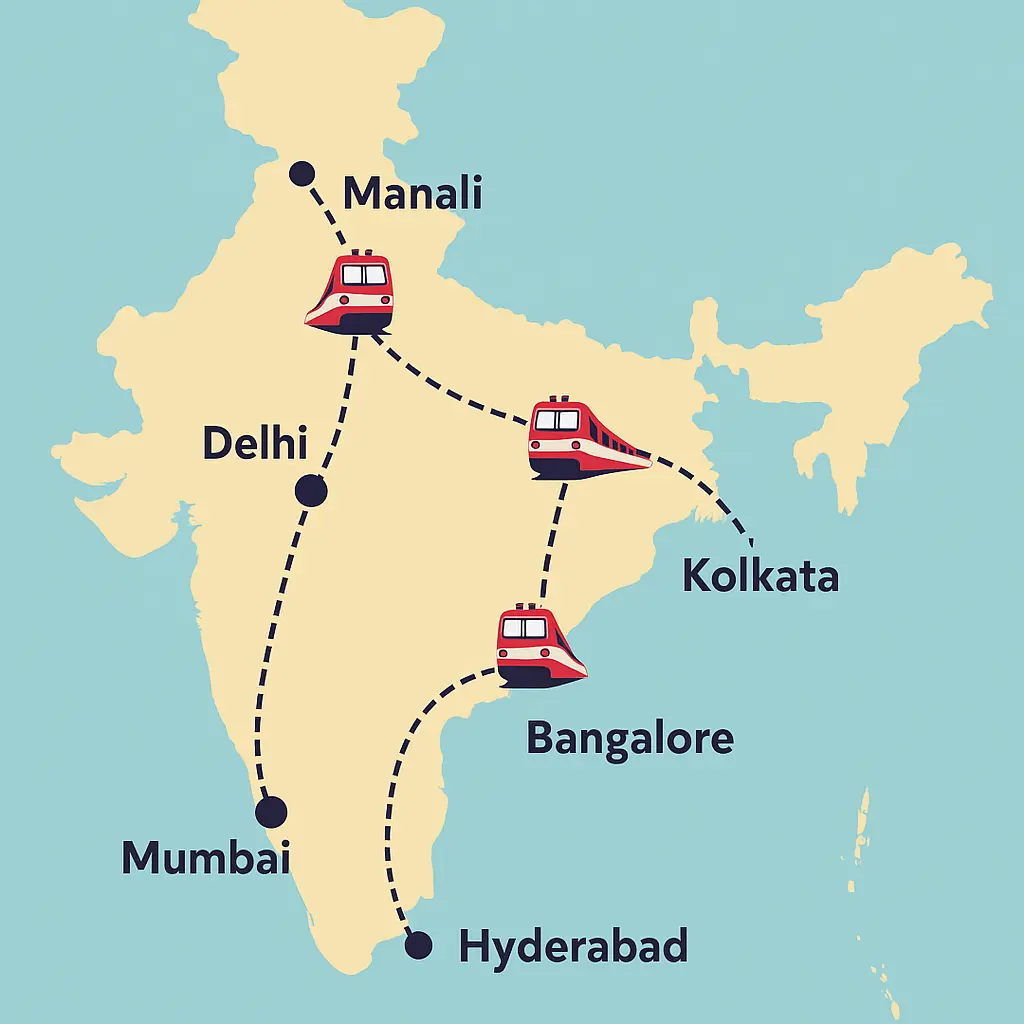 Train routes to Manali from Delhi, Mumbai, Kolkata, Bangalore and Hyderabad