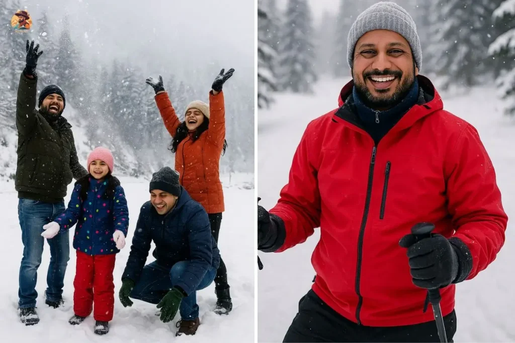 Tourists enjoying heavy snowfall in January in Manali hills