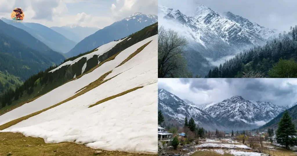 Snow patches on Rohtang Pass with green valley below in May β proof of snowfall in Manali