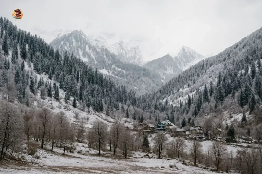 Snow visible near Solang Valley and Gulaba today in Manali with soft patches on slopes and trees