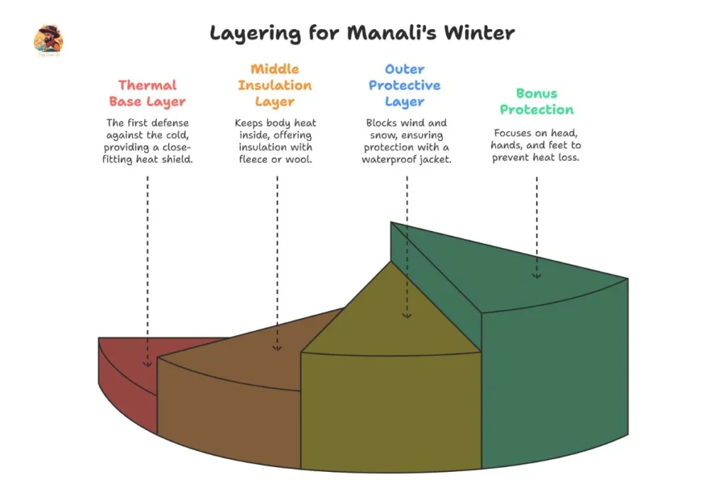 Layered winter clothes for Manali – base, mid, and outerwear - is image se related slug banao