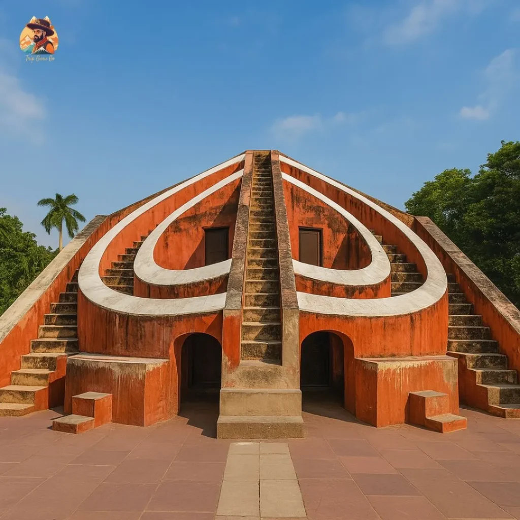 Jantar Mantar sundial in bright sunlight – ancient geometry and science in Delhi