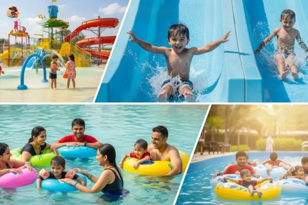 Indian kids and families enjoying Yippee Land, Baby Cool, Family Pool, and Lazy River rides at Atlantic Water World