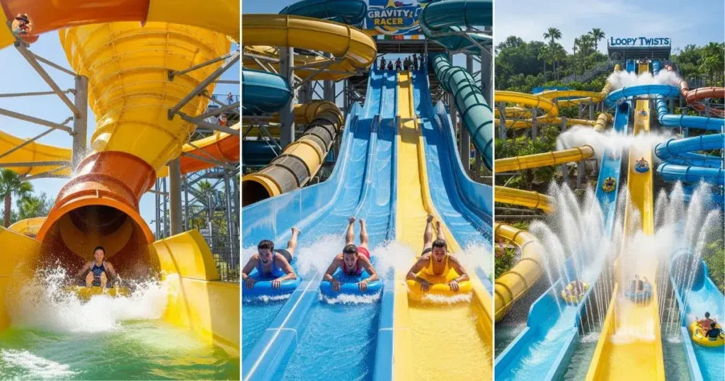 Indian friends enjoying thrill rides at Atlantic Water World