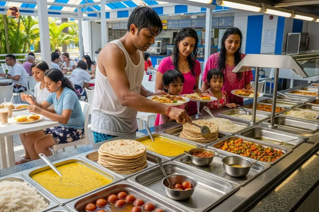 Indian visitors enjoying veg buffet at Atlantic Water World food court
