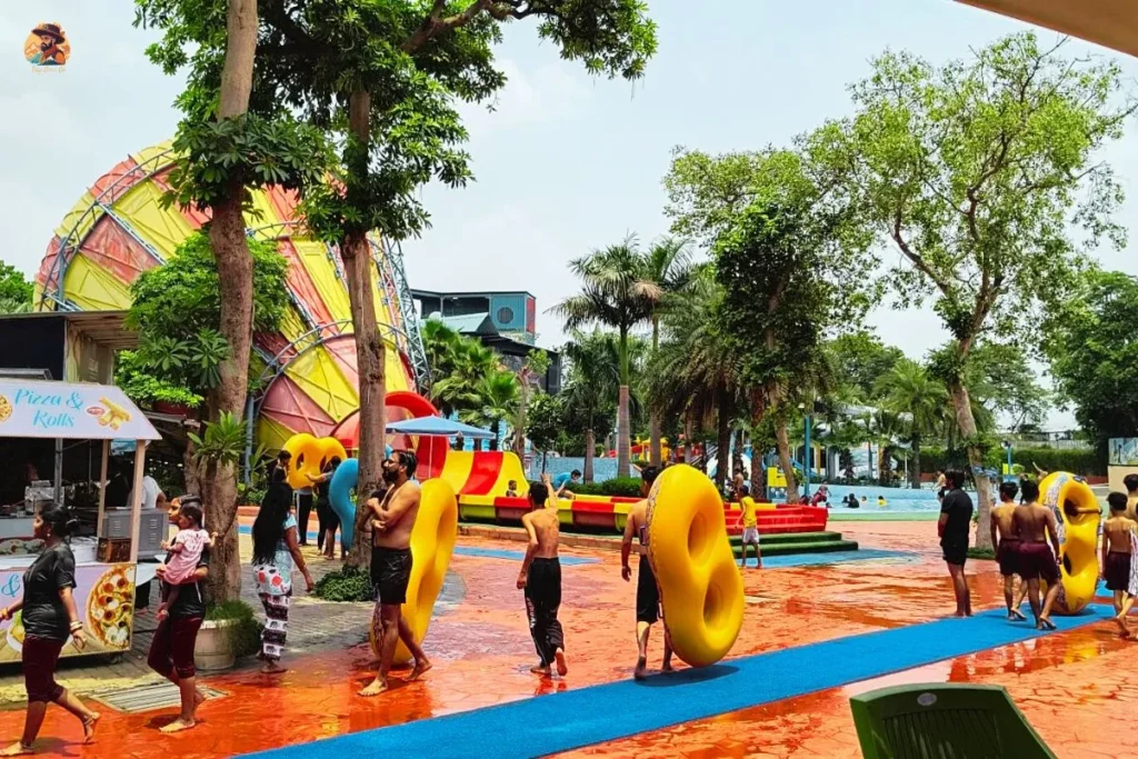 Crowd enjoying wave pool fun at Atlantic Water World New Delhi