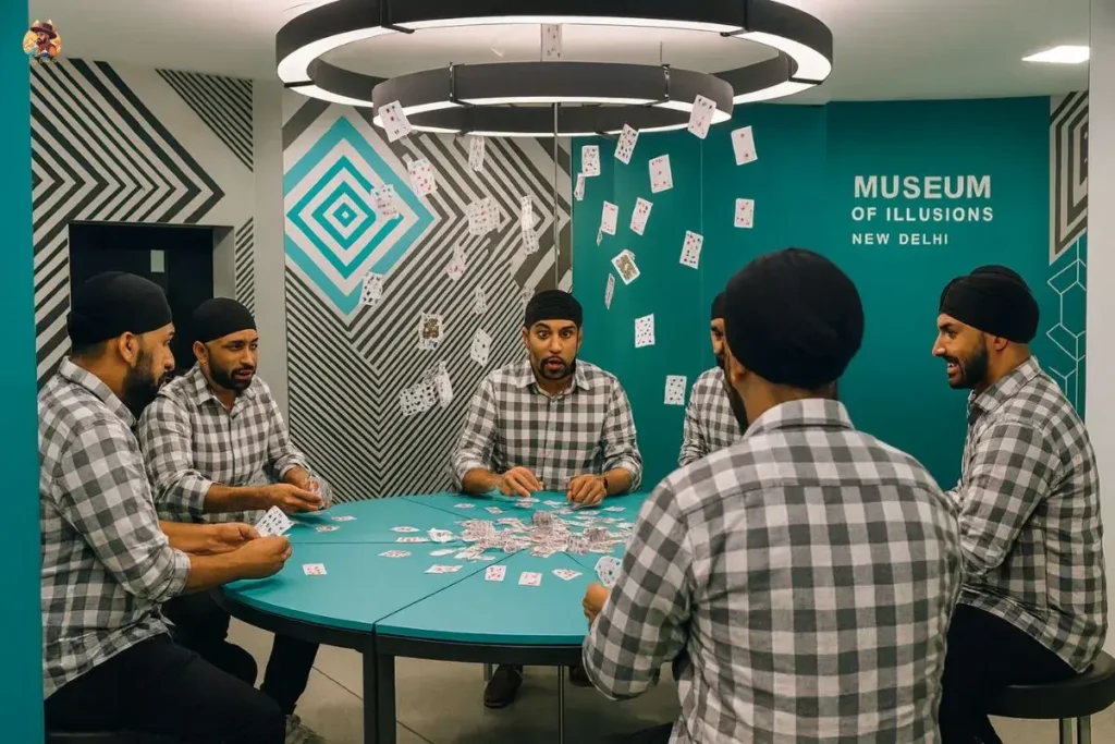 Multiple clones playing cards at Clone Table in Museum of Illusions Delhi