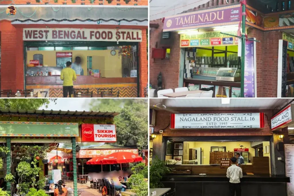 Food stalls at Dilli Haat INA Delhi offering regional cuisines from different states of India
