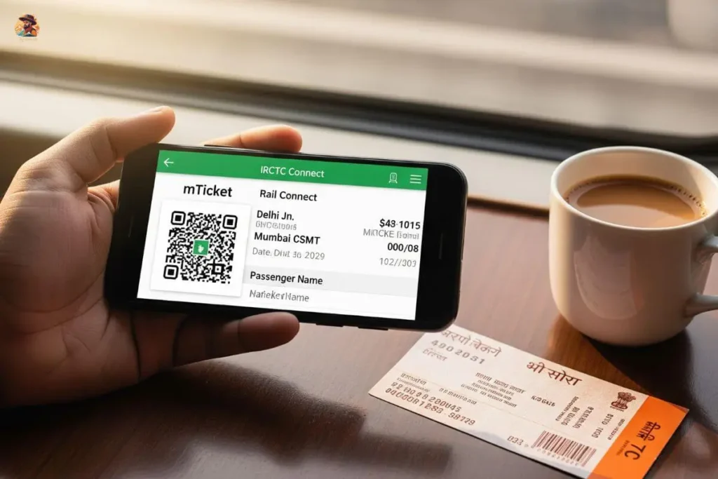 IRCTC mTicket on phone during Indian train journey.