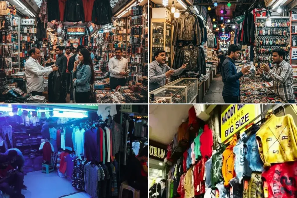 Palika Bazaar Delhi stalls with clothes, perfumes, and budget electronics
