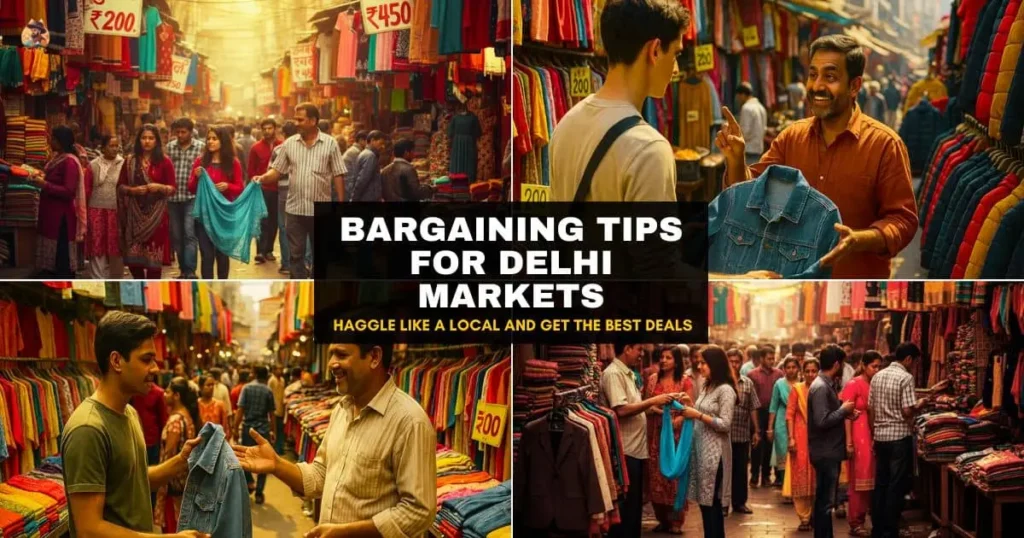 Delhi market shoppers bargaining with vendor
