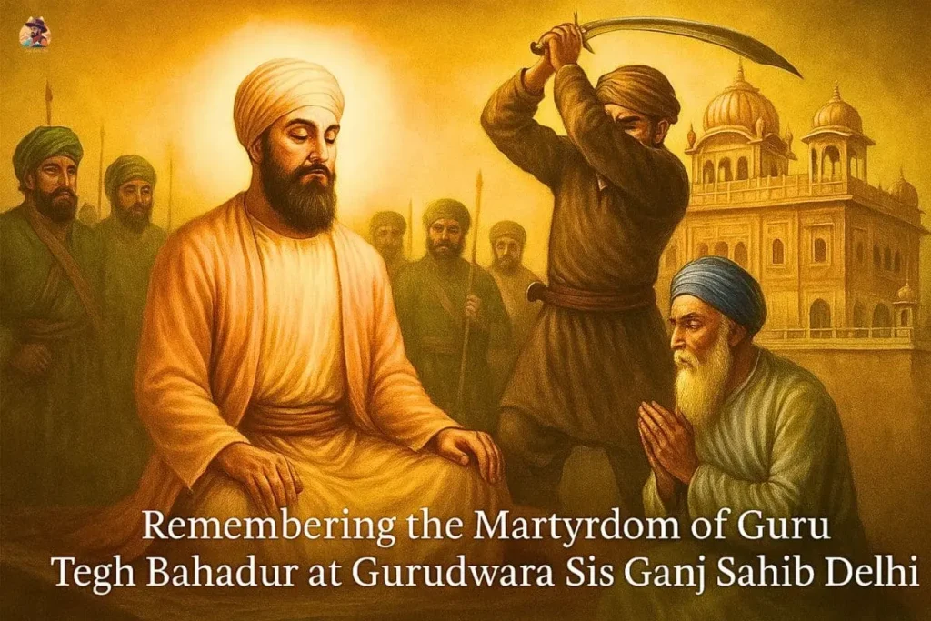 Guru Tegh Bahadur martyrdom painting at Gurudwara Sis Ganj Sahib Delhi