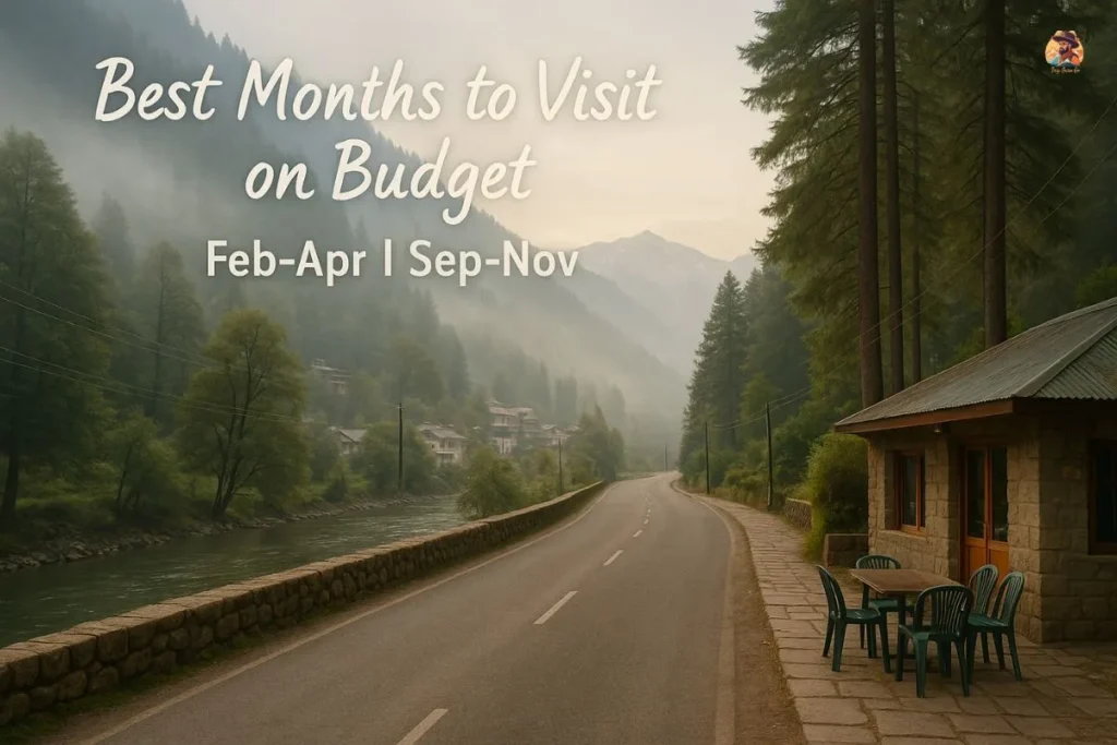 Cheapest time to visit Manali image showing calm empty roads and budget season landscape.