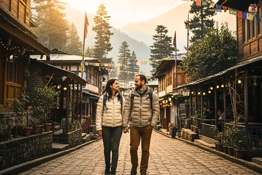 couple walking in Old Manali for trip cost guide