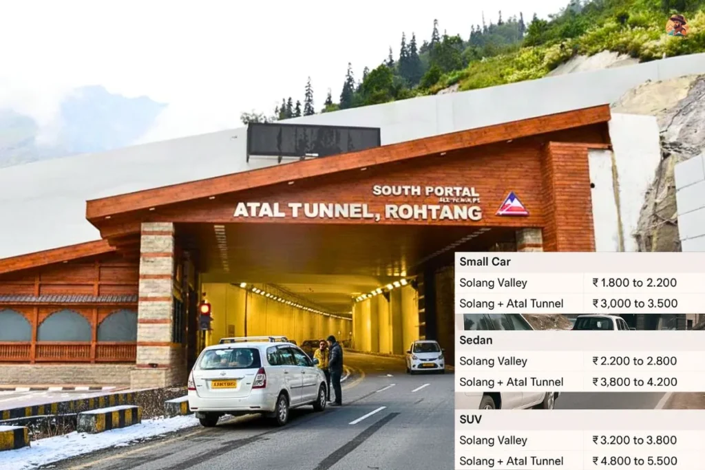 Solang Valley and Atal Tunnel taxi fare in Manali