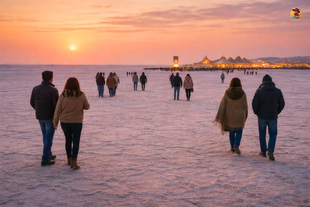 Rann of Kutch in February showing calm evening and fewer crowds