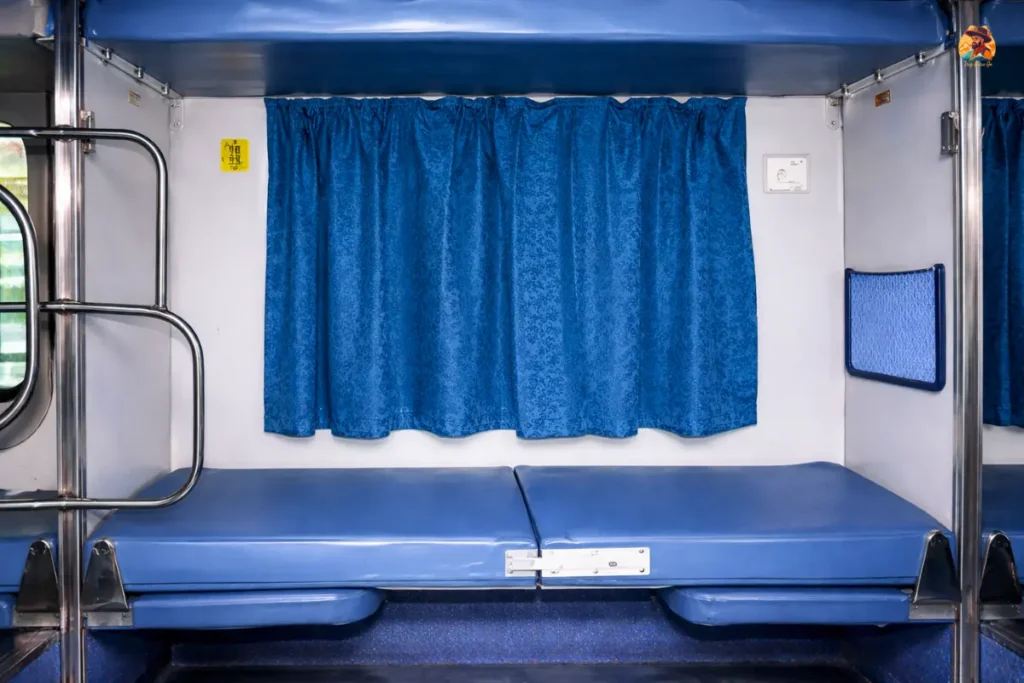 Side lower berth in train sleeper coach