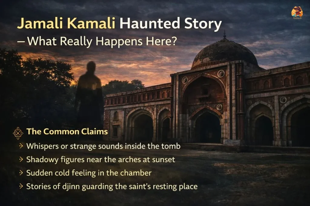 Jamali Kamali haunted story and tomb at sunset Delhi