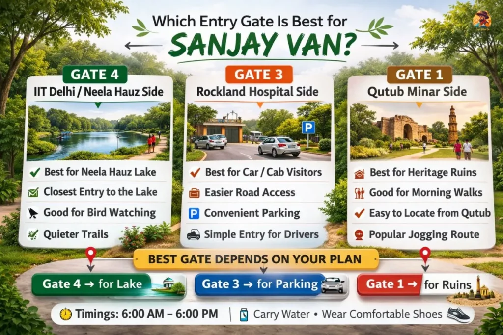 Sanjay Van entry gate infographic Delhi
