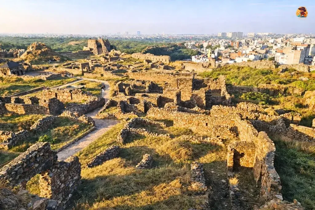 Stone ruins showcasing Tughlaqabad Fort architecture style in Delhi