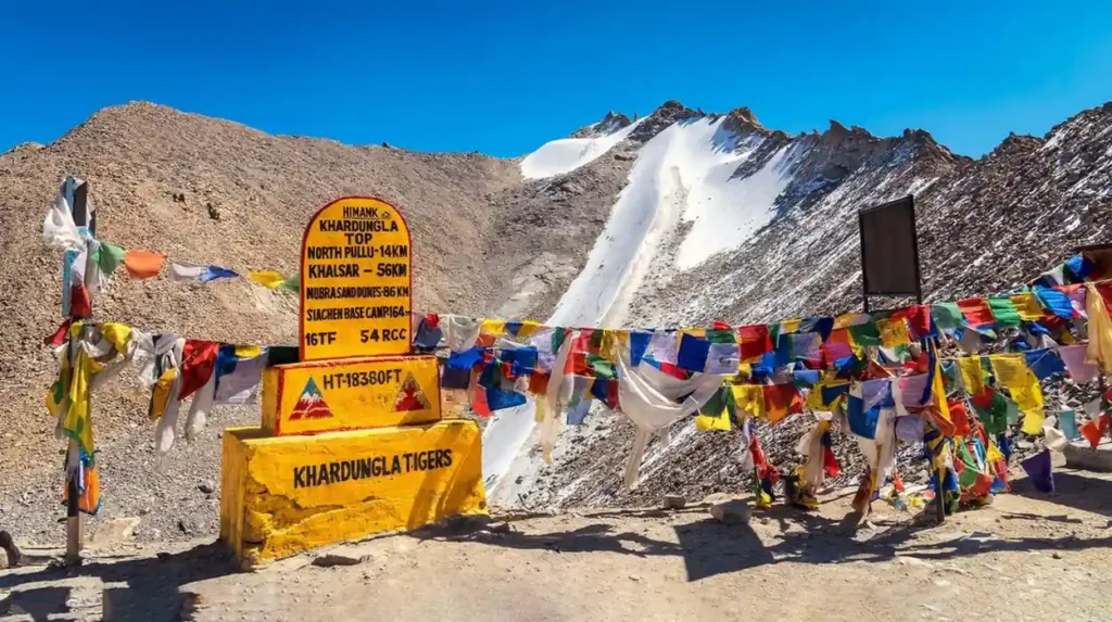 Khardung La Pass covered with snow in Ladakh